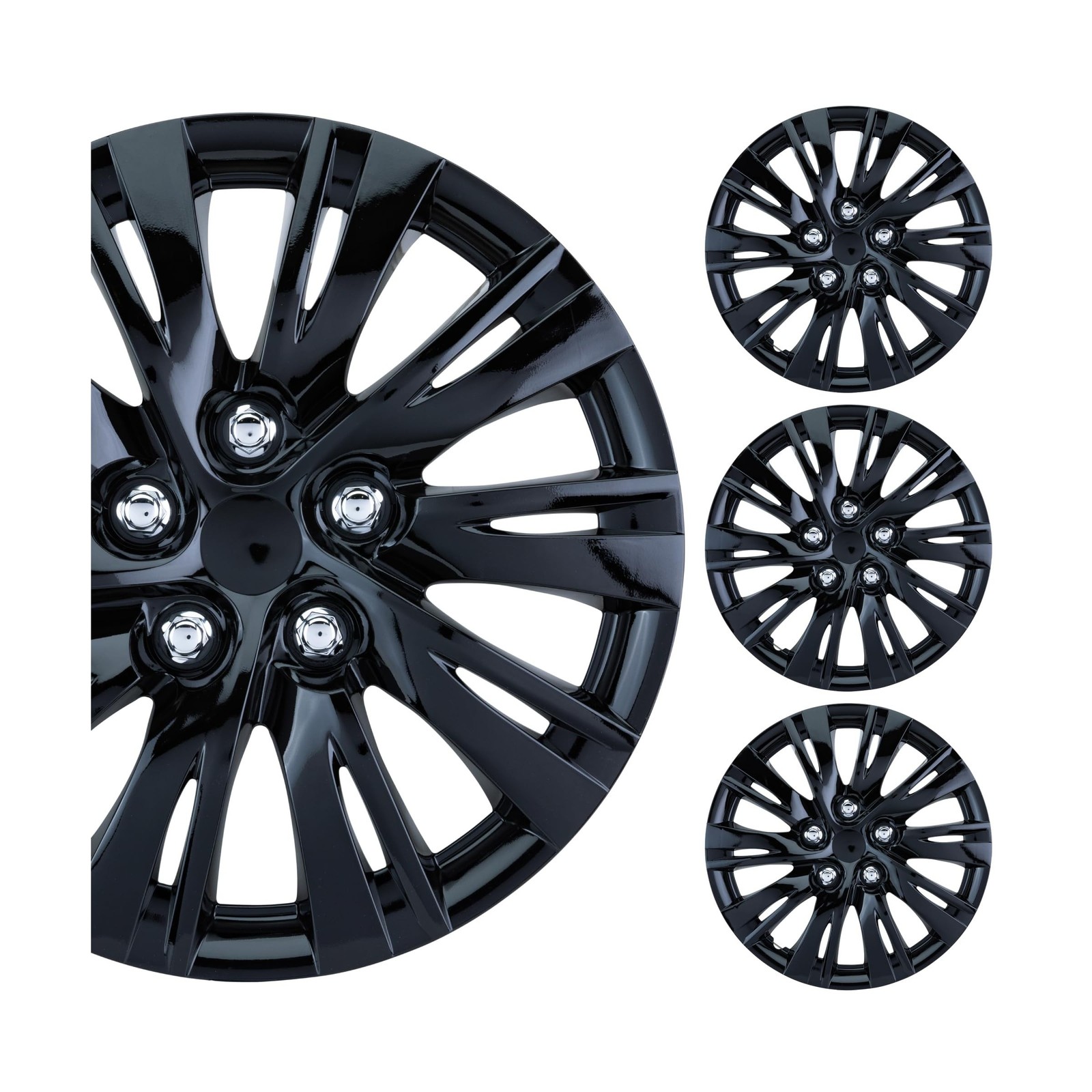 PACRIM 16″ Universal Gloss Black Car Wheel Cover/Hubcap Set | Replacement Sna…