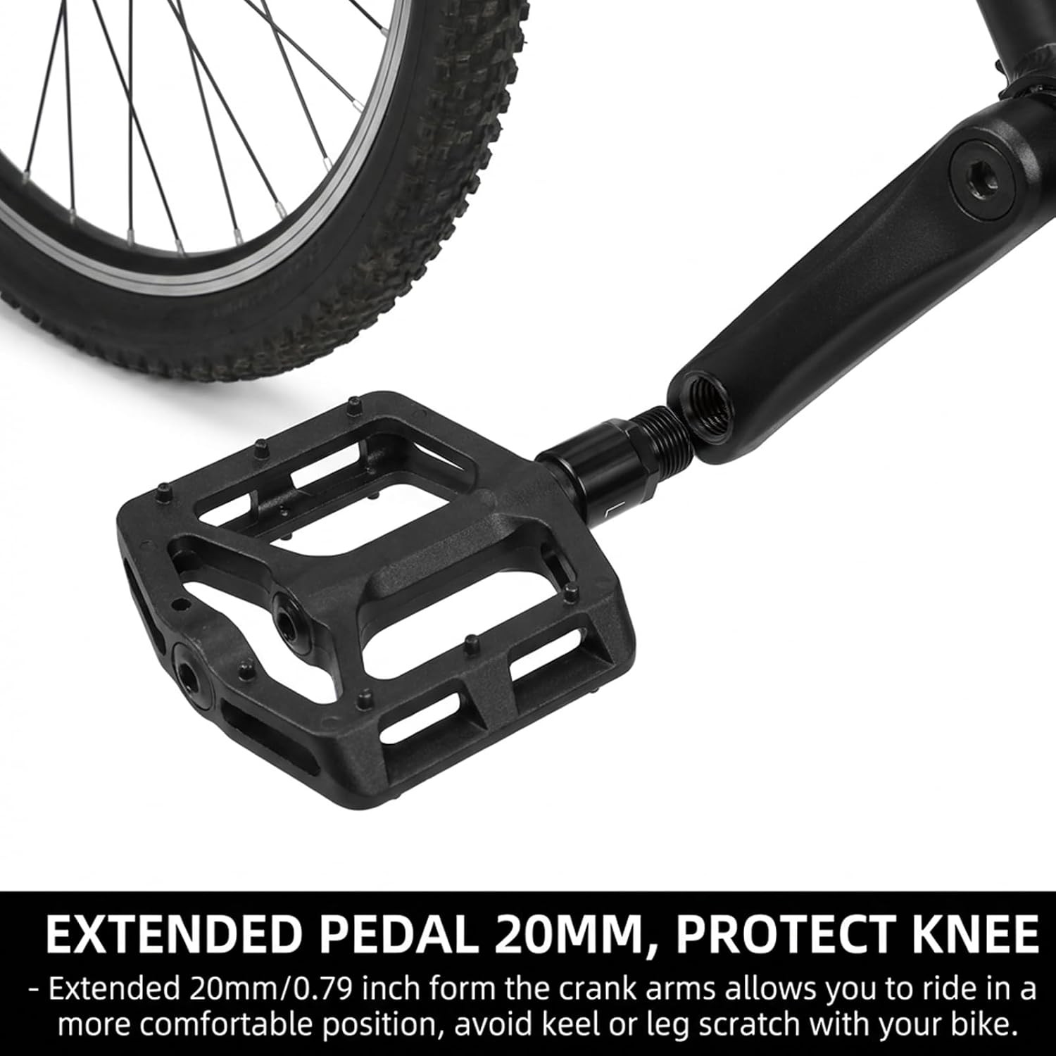 Bike Pedal Extenders, Black Steel Bicycle Pedal Adapter Extended Fit 9/16 Inch S