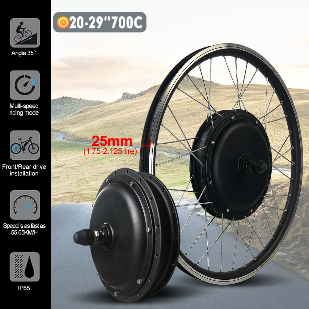 48V 2000W MTB Ebike Brushless Gearless Front Rear Hub Motor Wheel 20-29Inch 700C