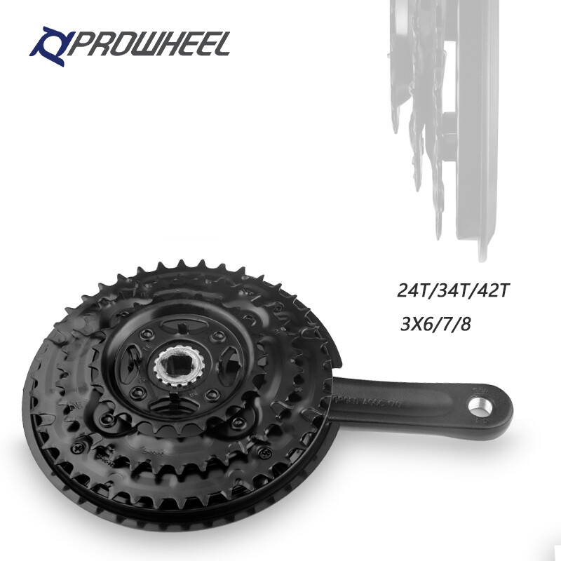 Prowheel Triple Cranksets 3*6/7/8 Spd Crank Arm 170mm MTB 24-34-42T W/ Chain Arm