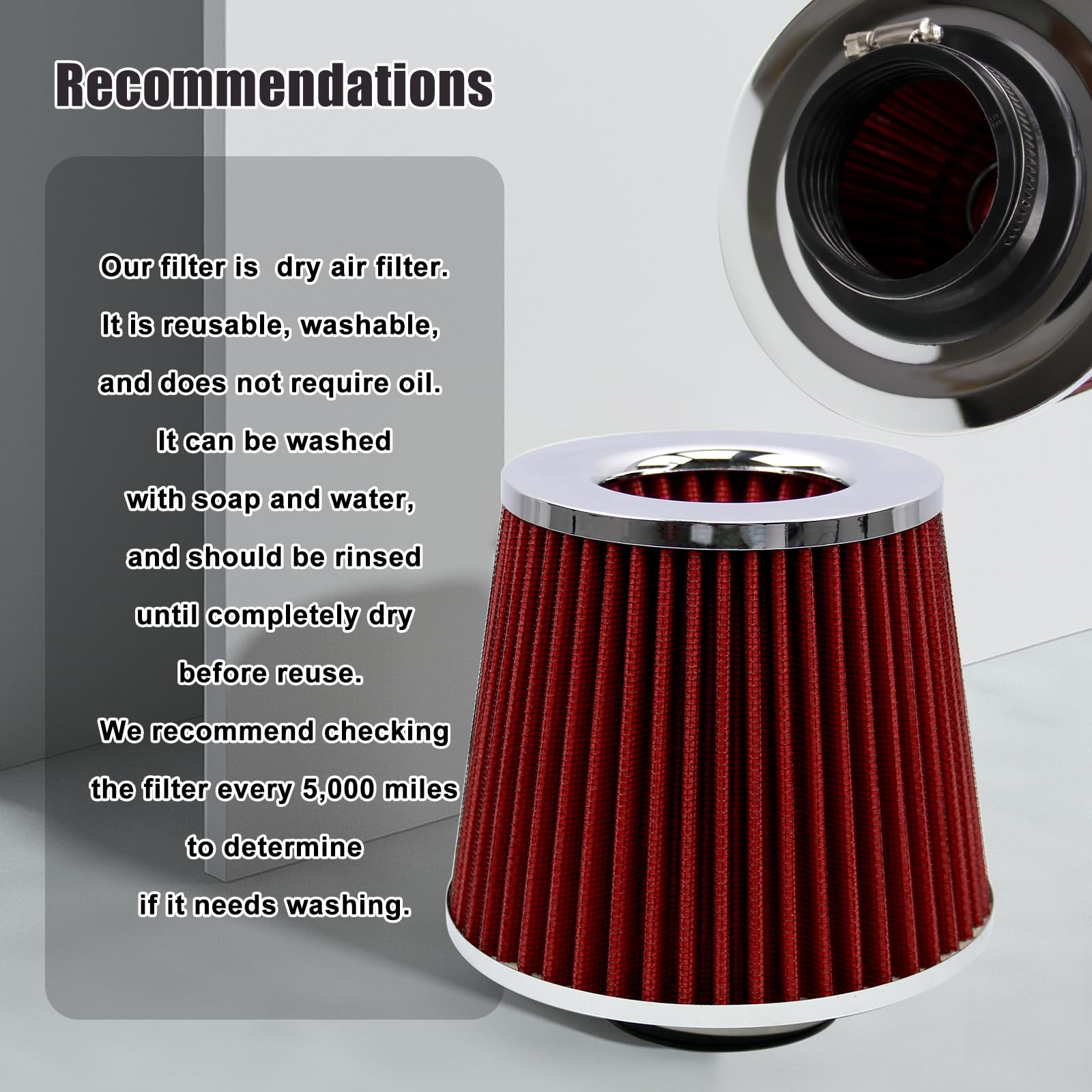 RYANSTAR RACING 63mm 2.5″ High Flow Round Tapered Cone Cool Air Filter…