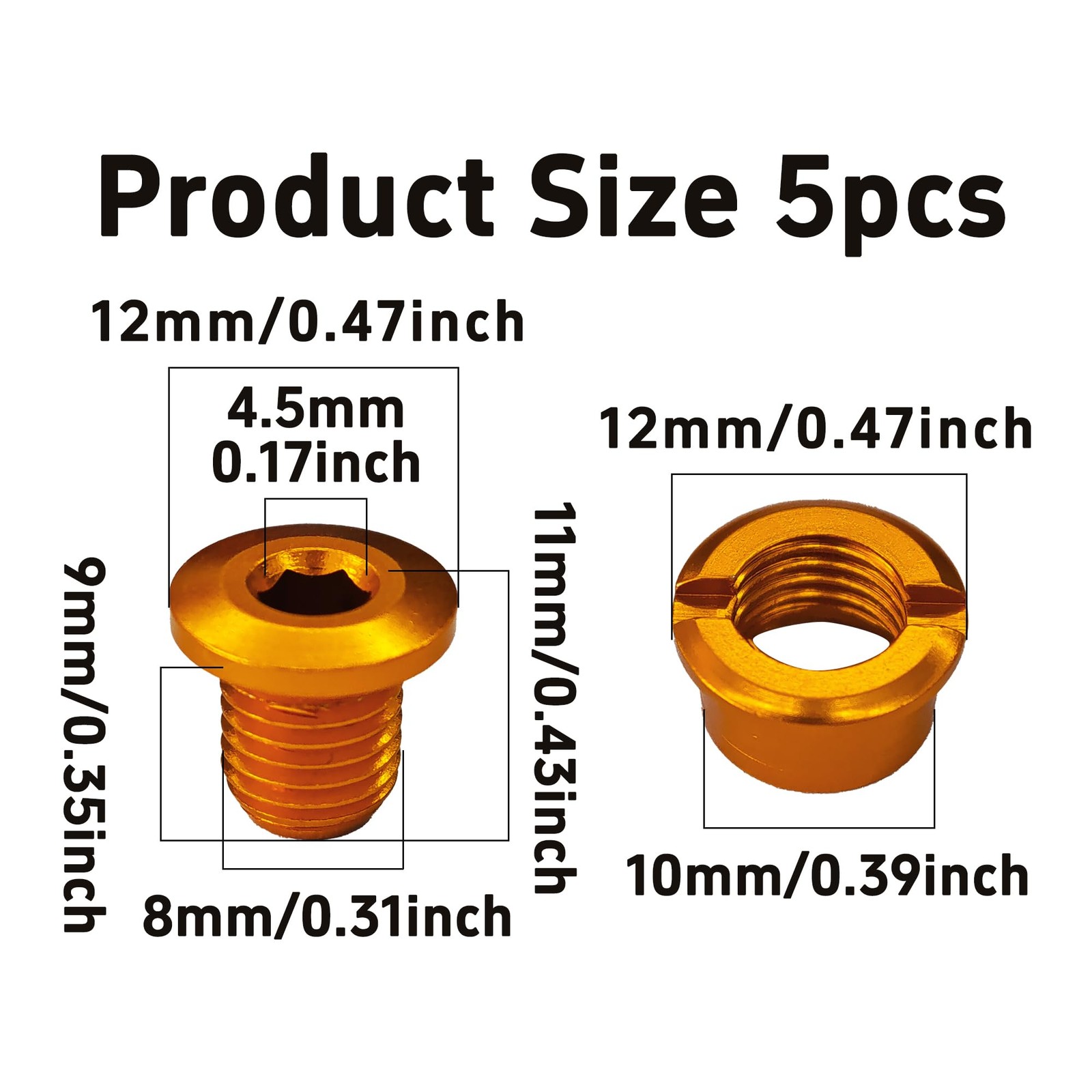 5PCS M8 Chainring Bolts, 7075 Aluminum Alloy Bike Crankset Screws, Single Cha…