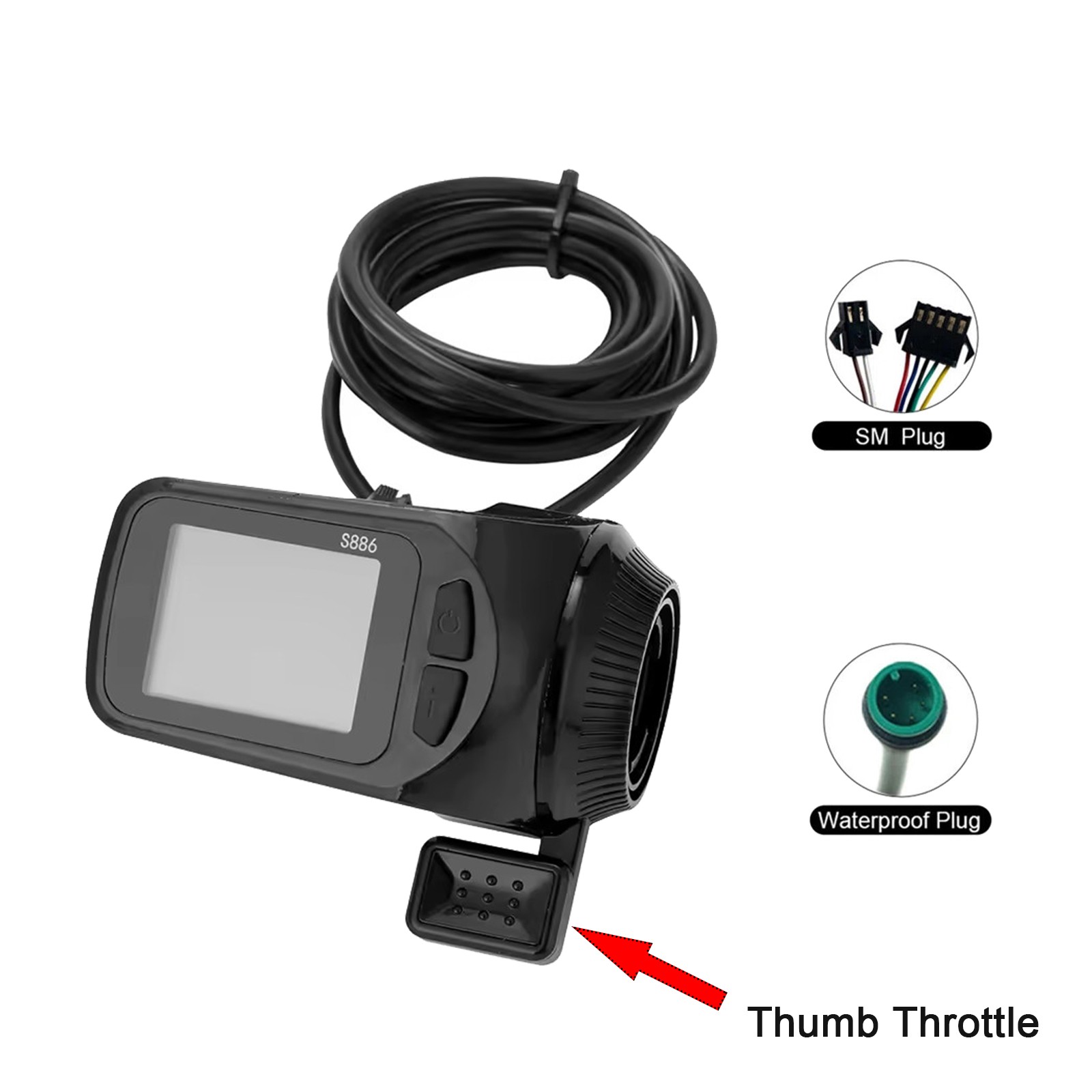 24V/36V/48V S886 Ebike LCD Display Panel Thumb Throttle For Electric Bicycle SDE