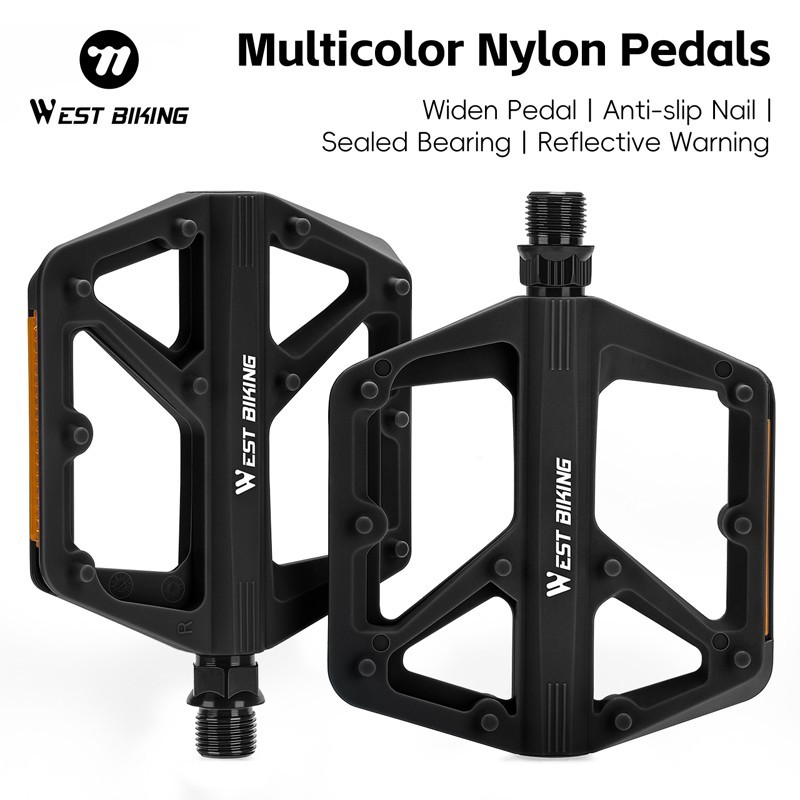 WEST BIKING DU Sealed Bearing MTB Road Bike Nylon Flat Platform Pedals 9/16″