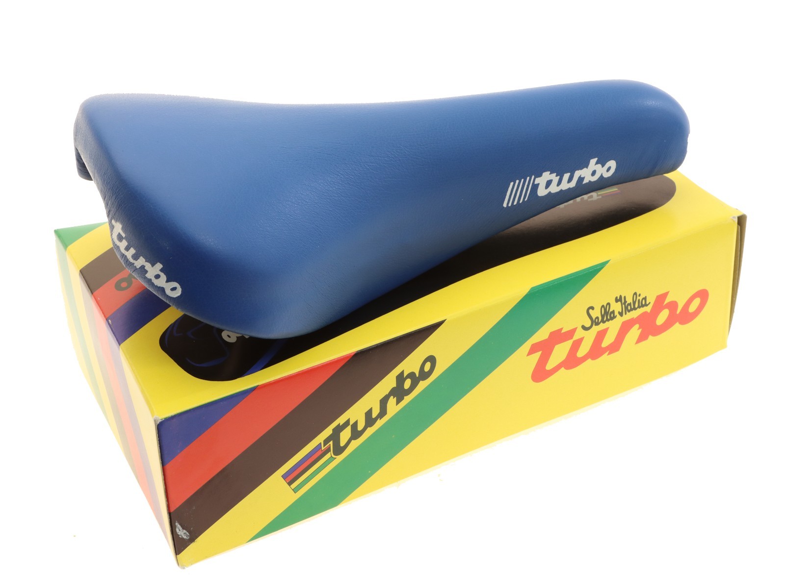 Selle Italia Turbo Leather Saddle Blue 90s Steel Rails RARE NEW in Box NOS
