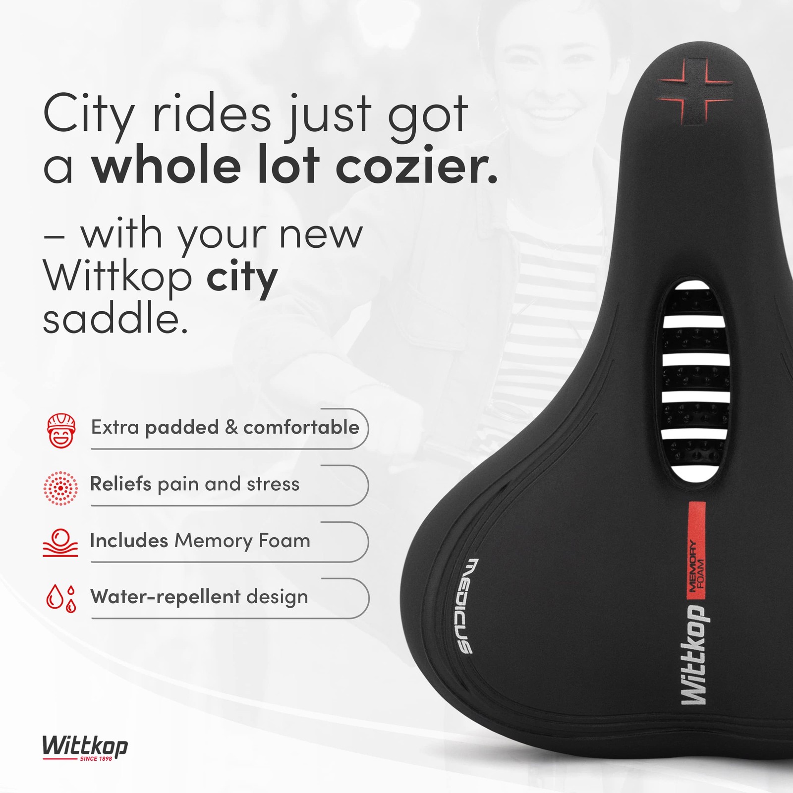 Wittkop Bike Seat, L: 10 in; W: 8.5 H: 3.2 Weight: 1.4 lb, black