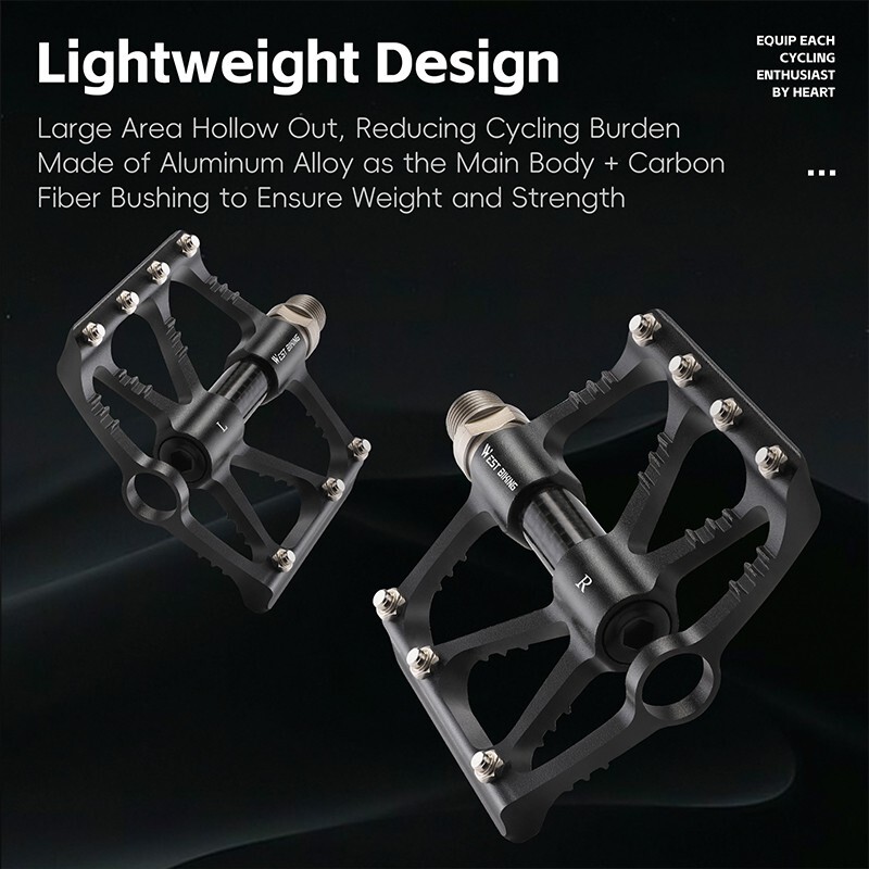 WEST BIKING Bicycle Pedals Carbon Fiber Axle 3 Bearing Aluminum Bike Flat Pedals