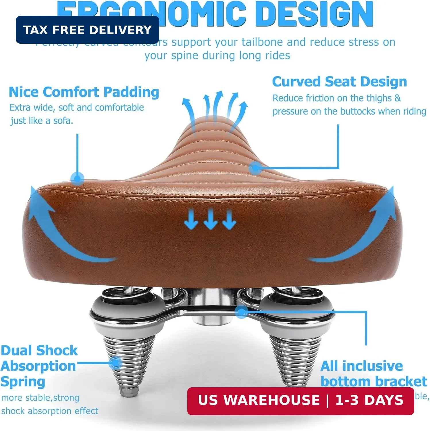 CDYWD Wide Bike Seat for Men Women Comfort, Large Soft Padded Bicycle Seat Cushi