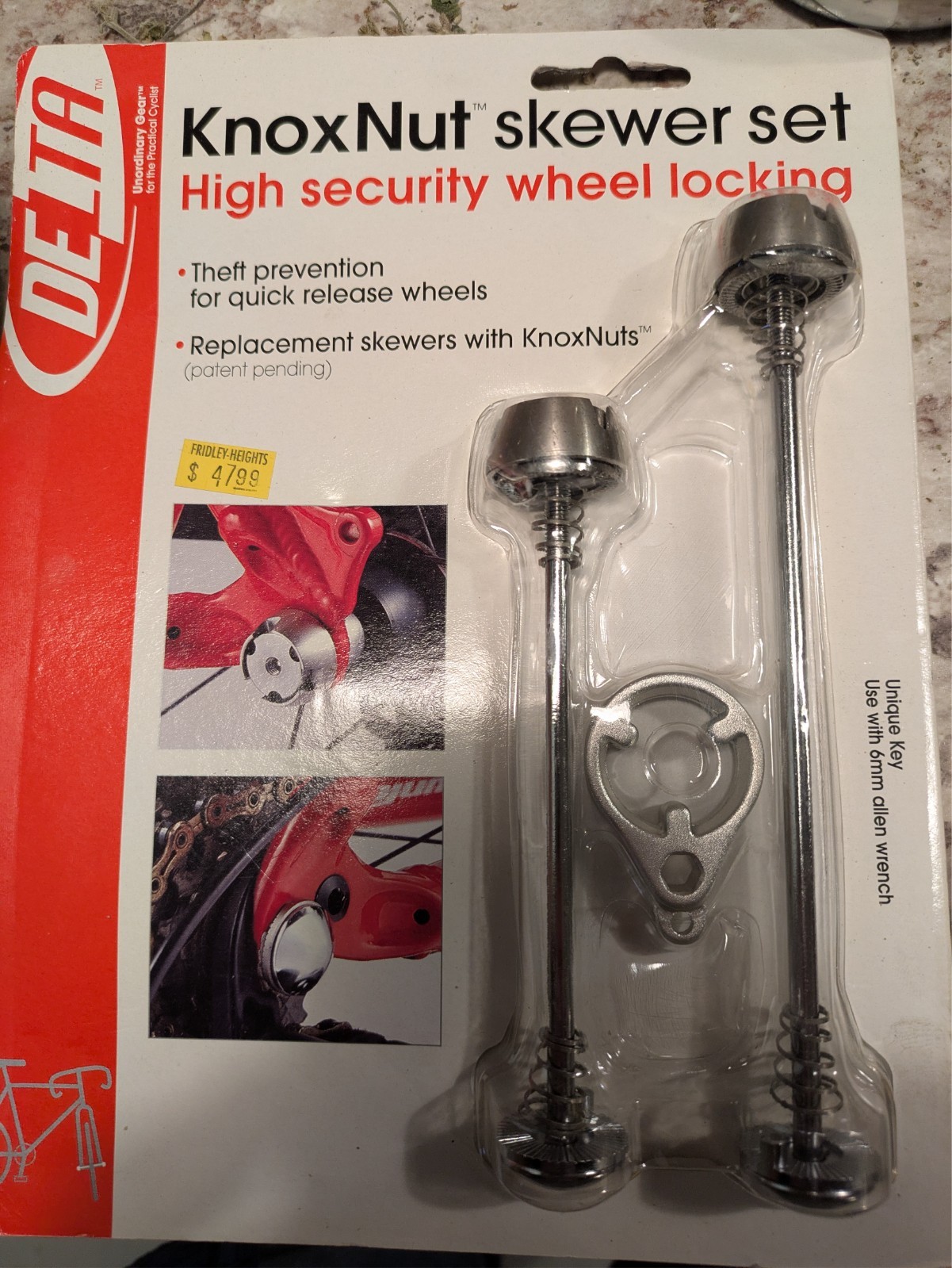 Delta Cycle Td-9200 Knoxnut Bolt-On Bicycle Anti-Theft Skewer Set, Key,130/168mm