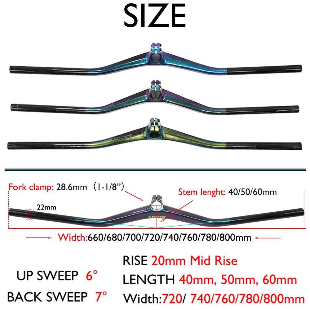 Carbon Fiber Mountain Bike Handlebar Stem 28.6mm 700-800mm 6°/7° 40-60mm
