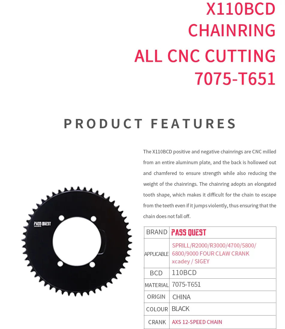 X110 BCD Road Bike Single Chainring 4-bolt Round Chain Ring 42T-58T for Cranks
