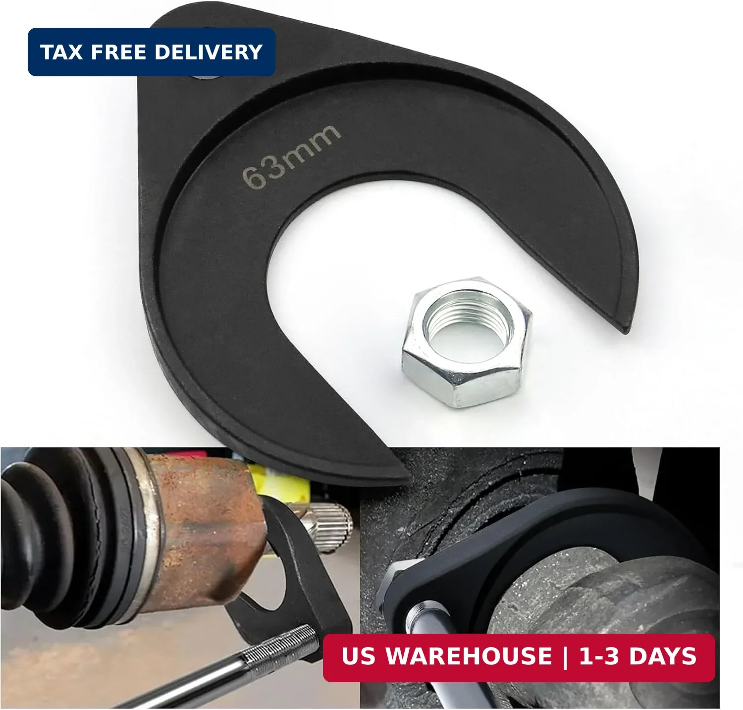 63mm Inner CV Axle Puller Removal Tool with Nut, Front Wheel Drive Axle Pulley A