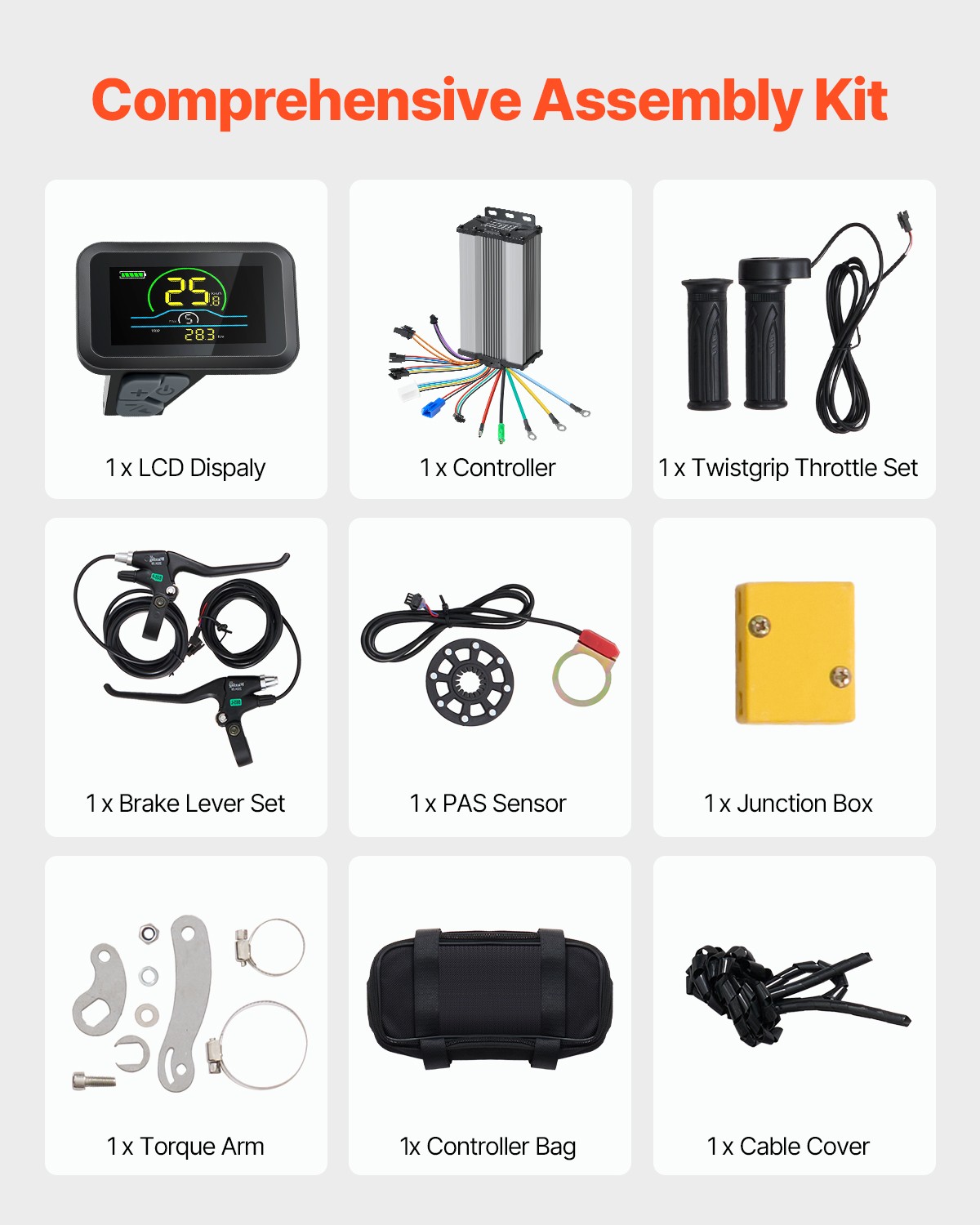 VEVOR 1000W Electric Bike Conversion Kit 48V 420rpm 26″ Front E-Bike Hub Motor