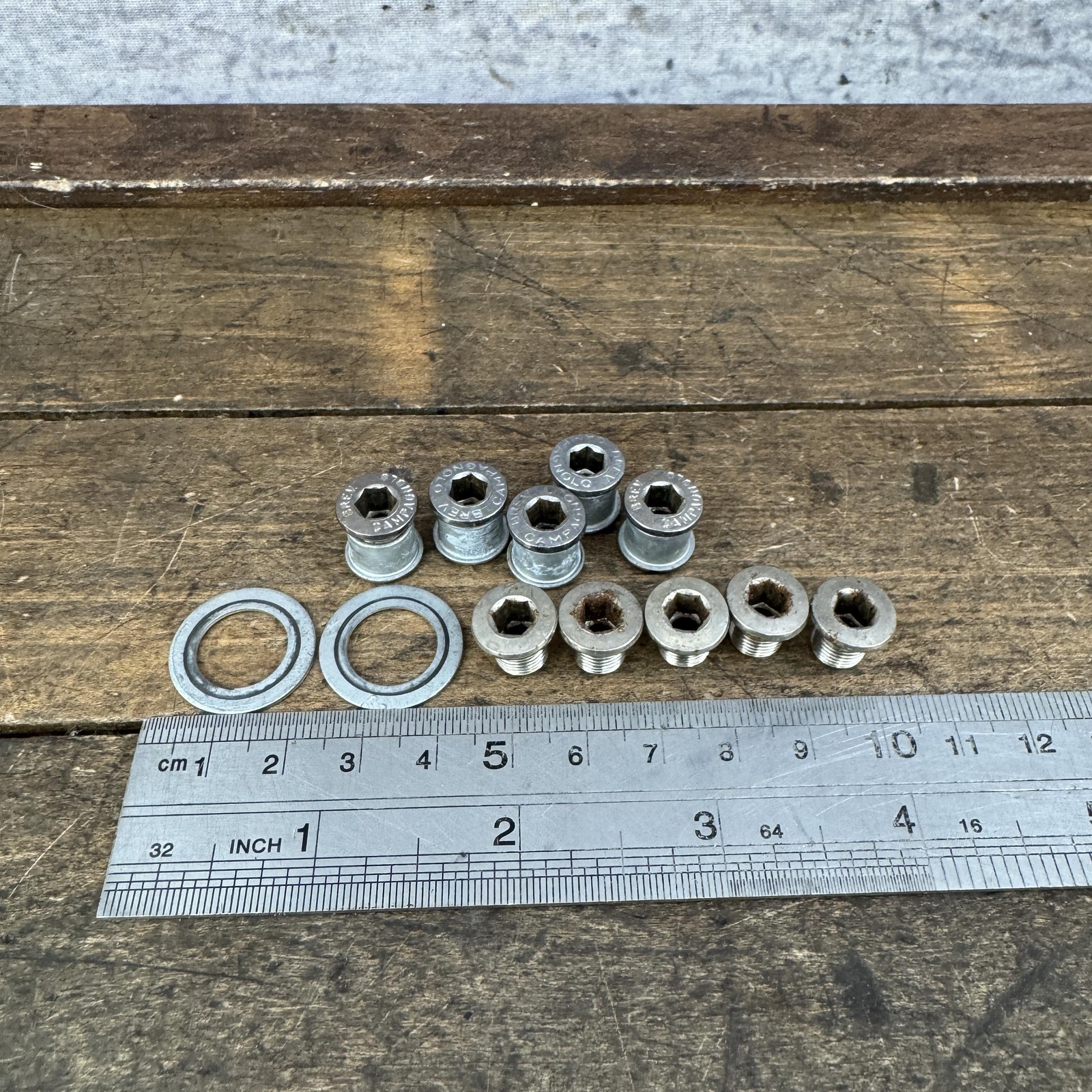 Vintage Campagnolo Triple Chainring Bolts Nuts Washers Kit Silver Drivetrain