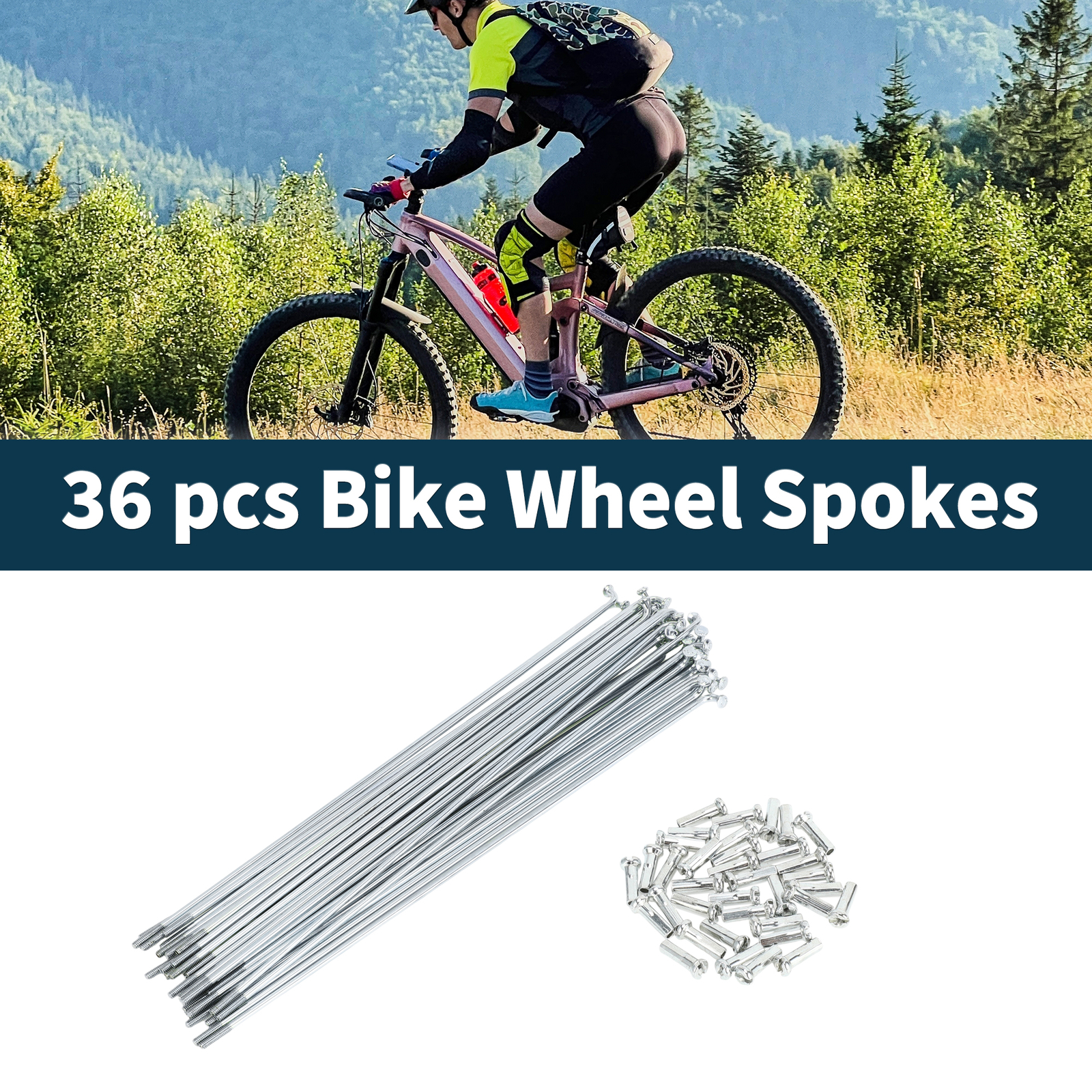 1 Set 14G 185mm Length Bicycle Spokes Nipple Carbon Steel Galvanized Universal