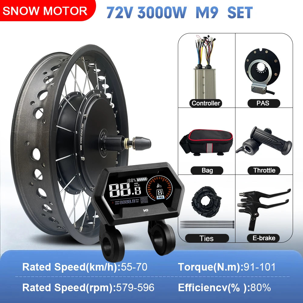 72V 3000W Ebike Bicycle Conversion Kit4.0 Rear Hub Motor Wheel Fat Tire 20 24 26
