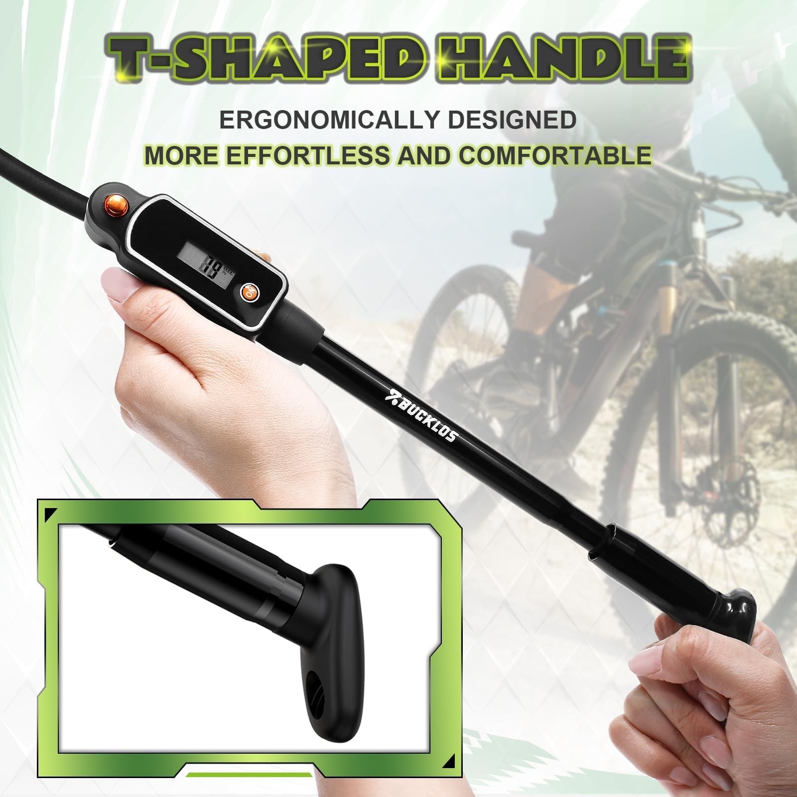 «Bike Shock Pump with Digital Gauge for Mountain & Road Bikes 320 PSI»