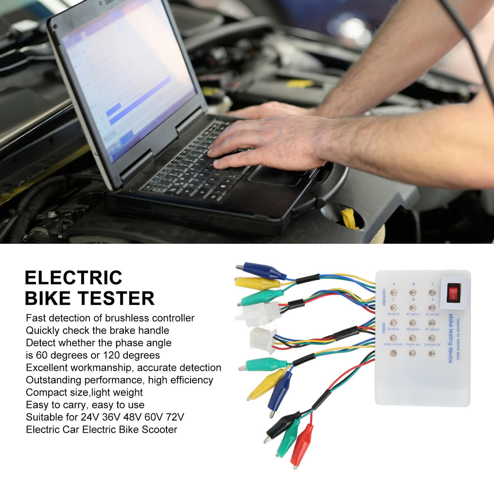 Brushless Motor Controller Tester For Electric Car Scooter Bike 24V-72V Vol TYAE