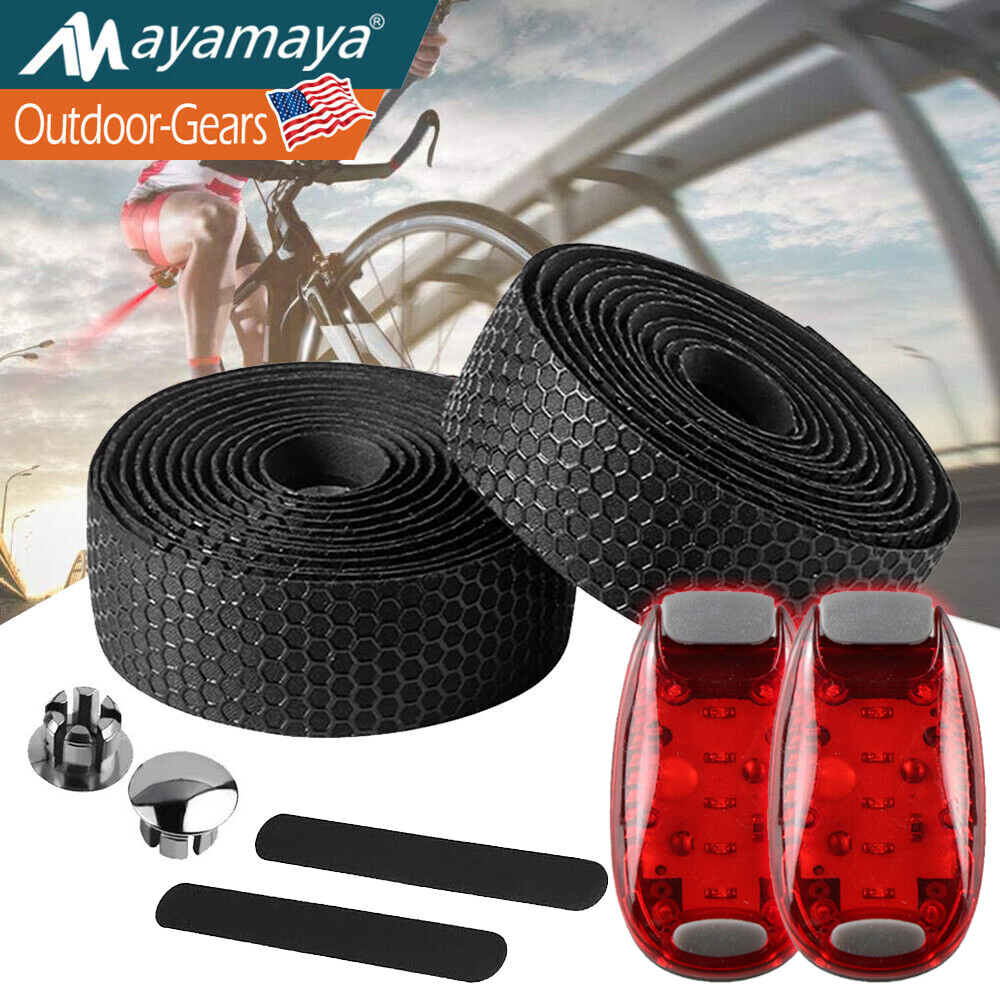 2PCS Bike Bicycle Cycling Handlebar Tape Non-slip &LED Rear Safety Light Clip On