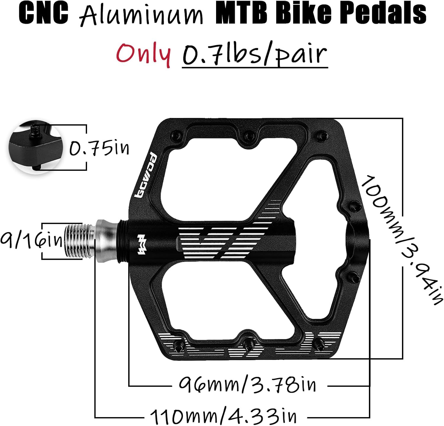 Lightweight CNC Aluminum Alloy Flat MTB and Gravel Bike Pedals Set