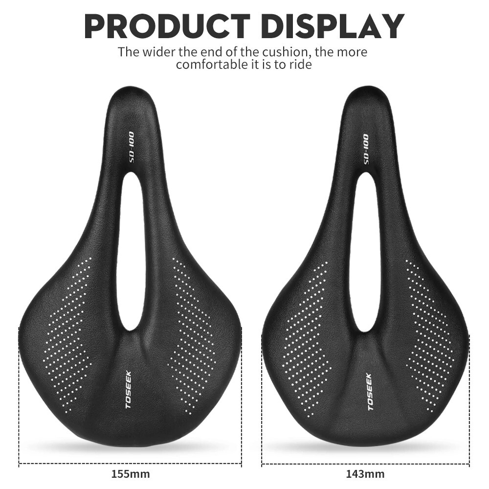 TOSEEK Carbon Rails MTB/Road 143/155mm Bike Saddle Super Light Leather Cushions