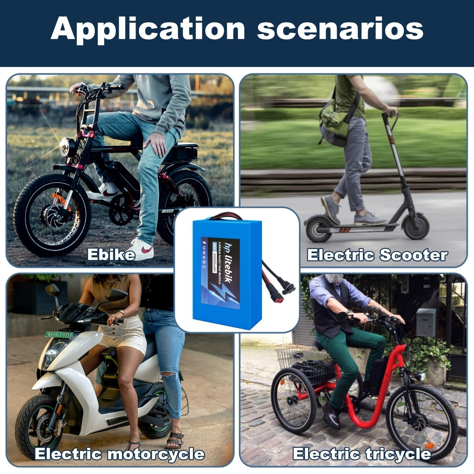 36V/48V/52V/60V/72V 20Ah electric bicycle Lithium Battery Bike Battery 200-3600W