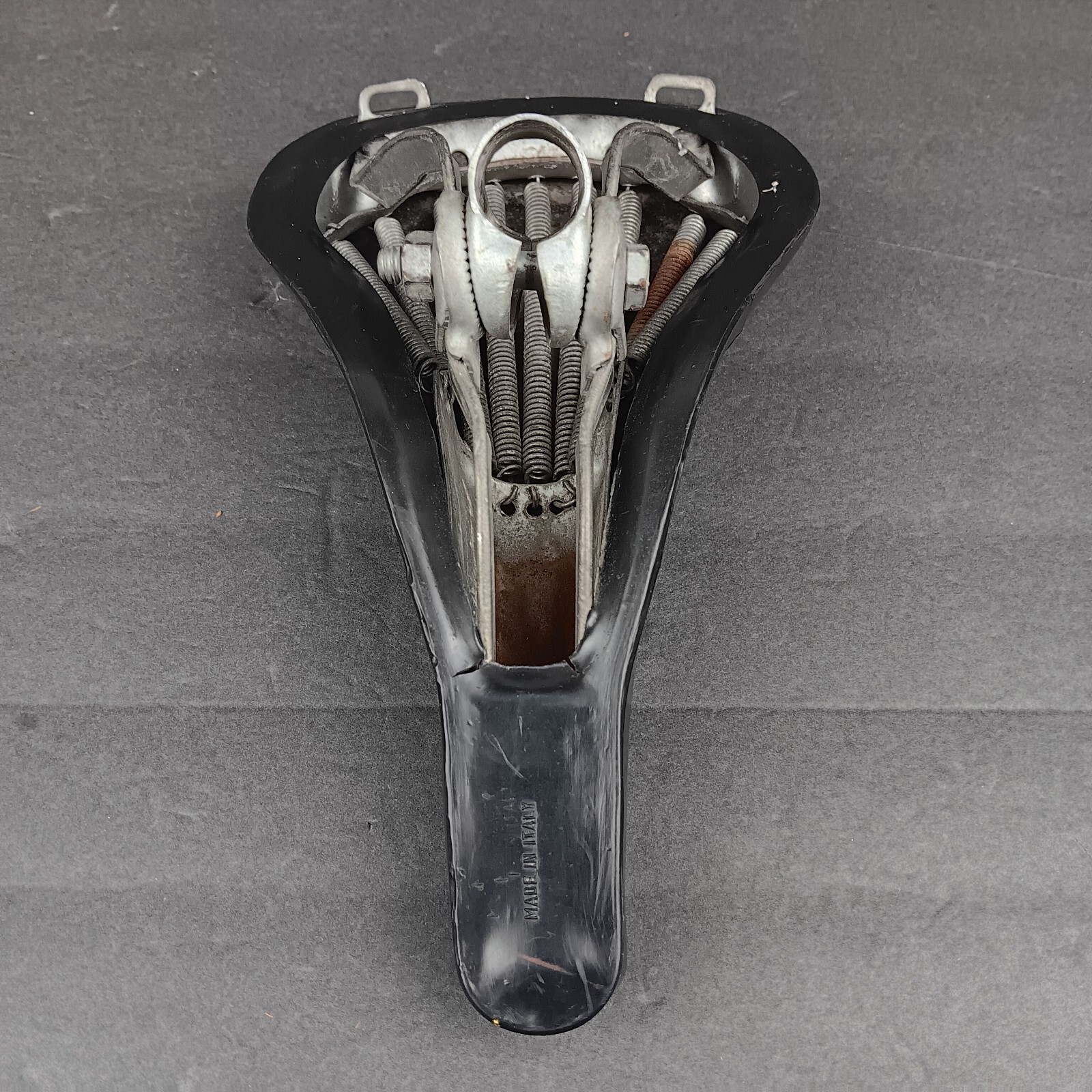 Vintage Centaur Italy Spring Bicycle Seat 10.25″×5.75″ Inches Black Vinyl Rubber