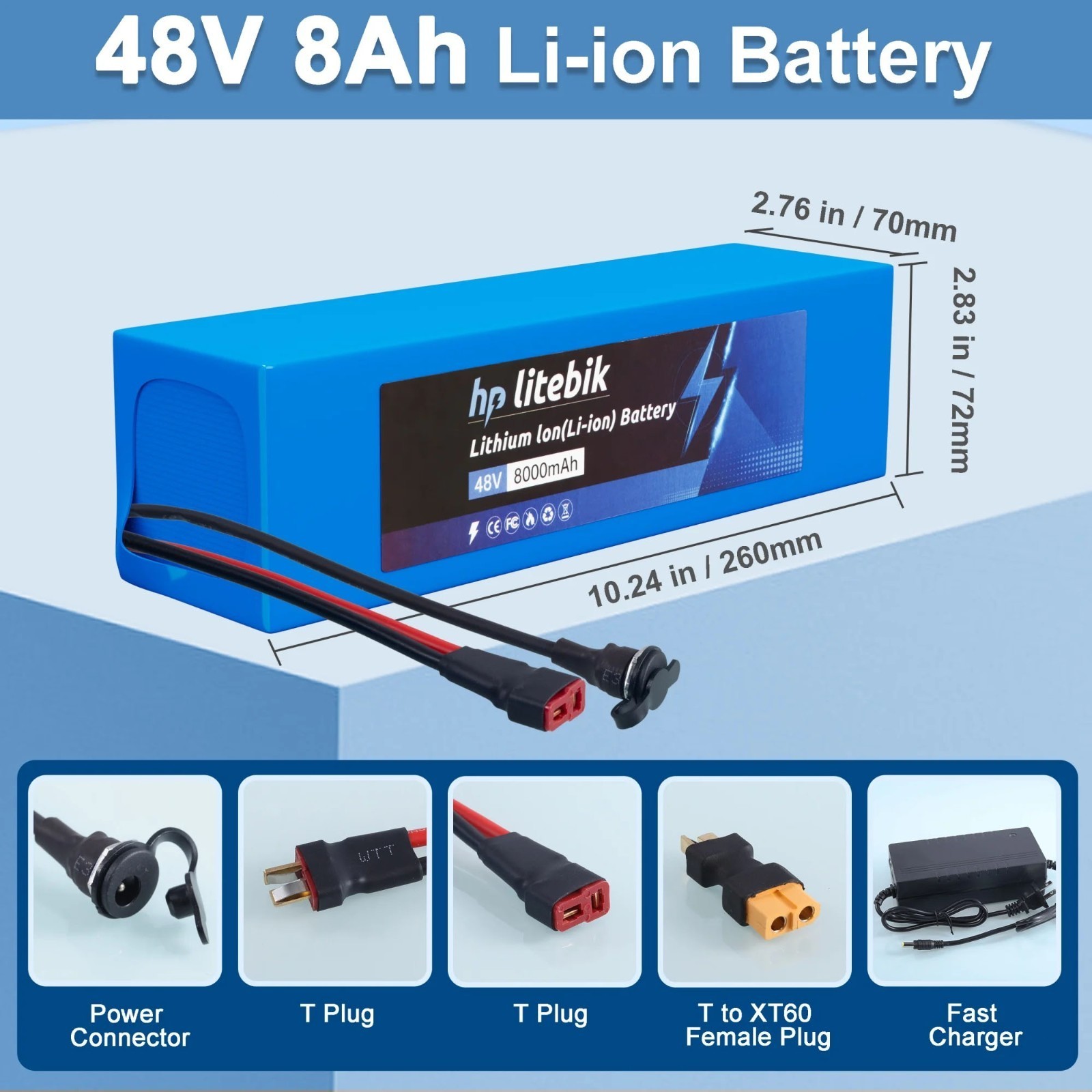 48V Li-ion ebike Battery for 200W-1000W Electric Bike Bicycle Motor & 30A BMS