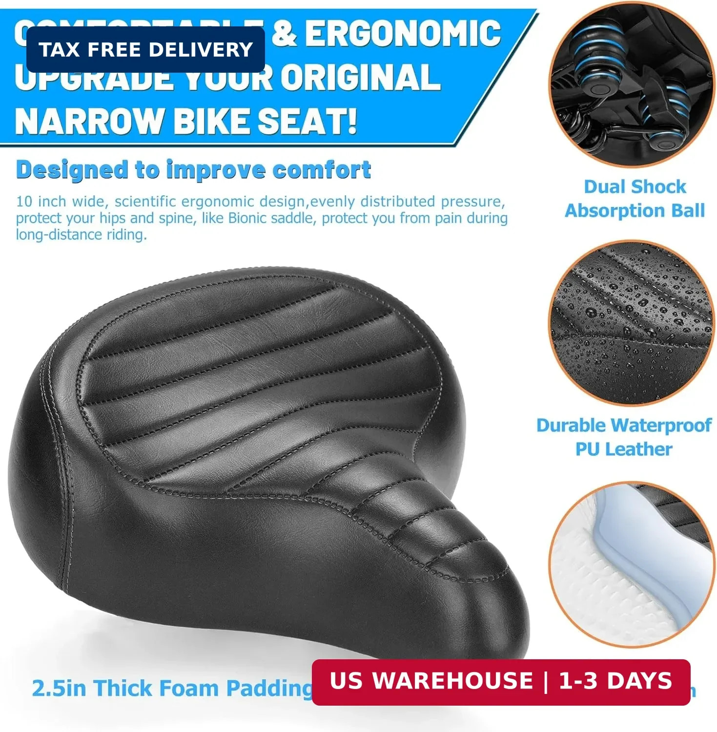 Wide Bike Seat for Men Women Comfort, Large Soft Padded Bicycle Seat Cushi