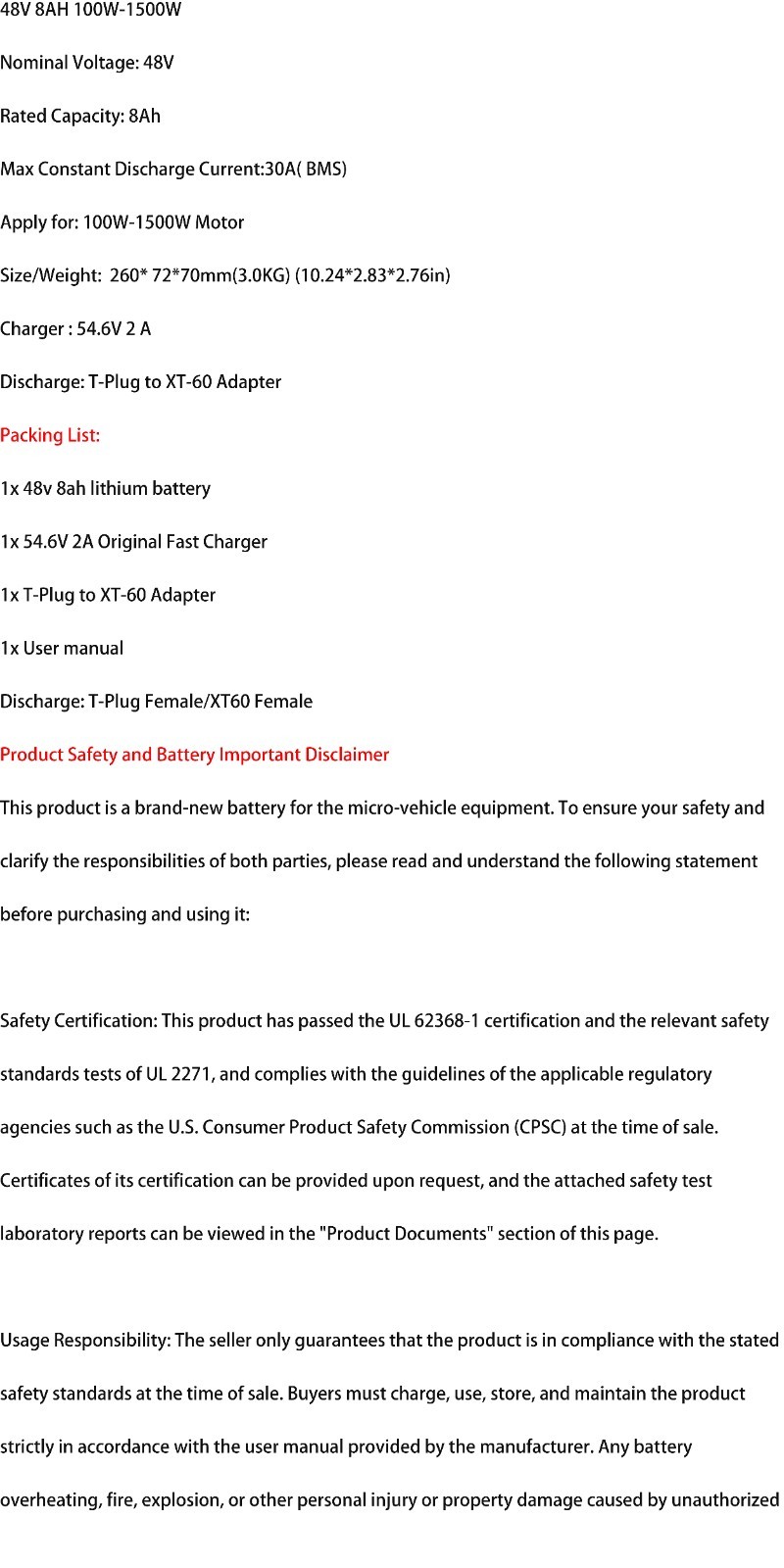 48V Scooter Lithium Ebike Battery for 200W – 1500W Electric Bicycle Bike Motor