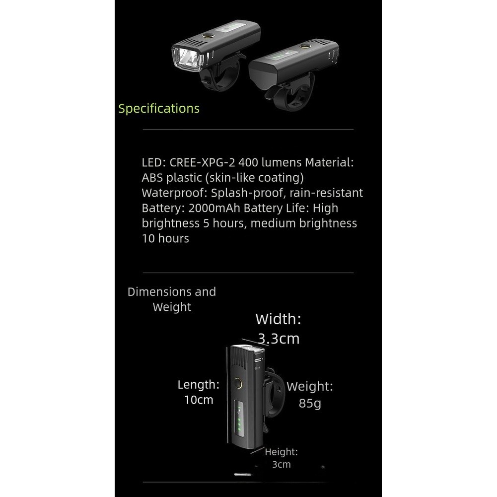 Smart Sensor Rechargeable Bike Light with Waterproof ABS Body and Auto Dimming