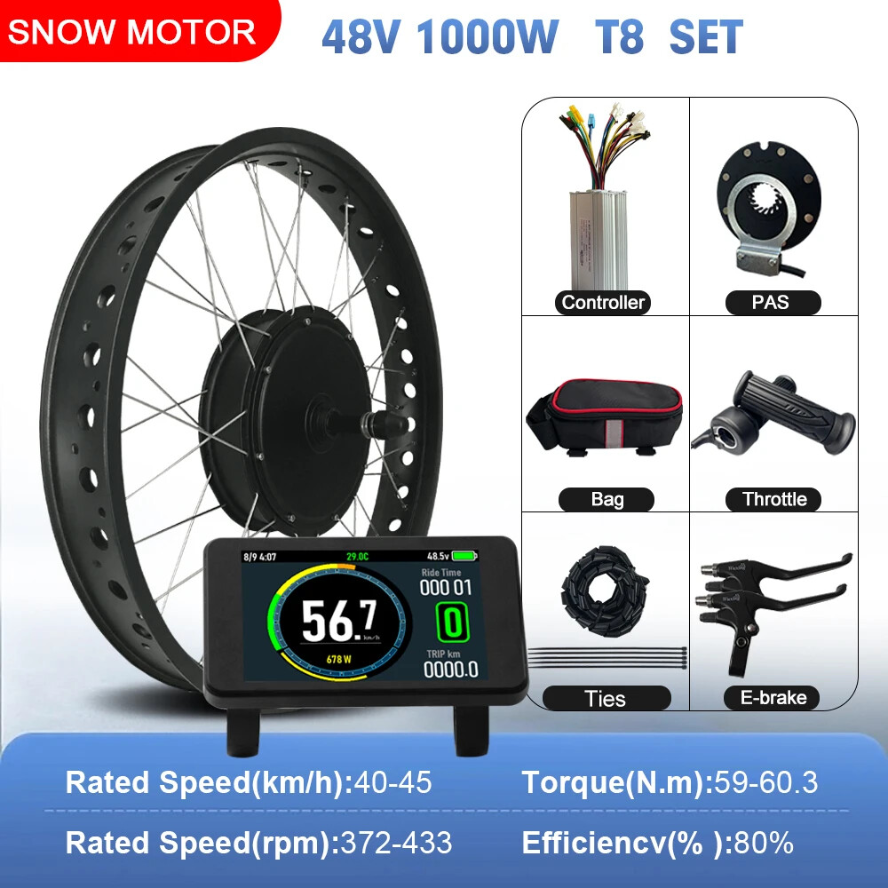48V 1000W 4.0Tyre Rear Rotate Hub Motor Wheel for Snow E-bike Conversion Kit