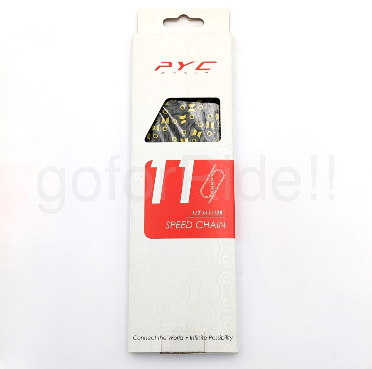 PYC DLC 11-Spd Road MTB CX Gravel Hollow Ultralight Chain, Black/Yellow, 116L