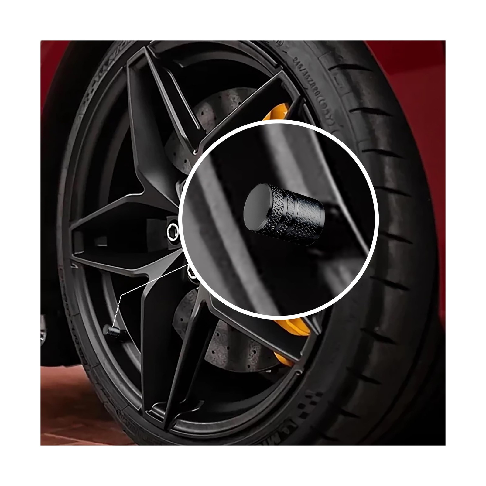 4-Piece Black Anodized Aluminum-Plastic Composite Tire Valve Stem Caps with I…