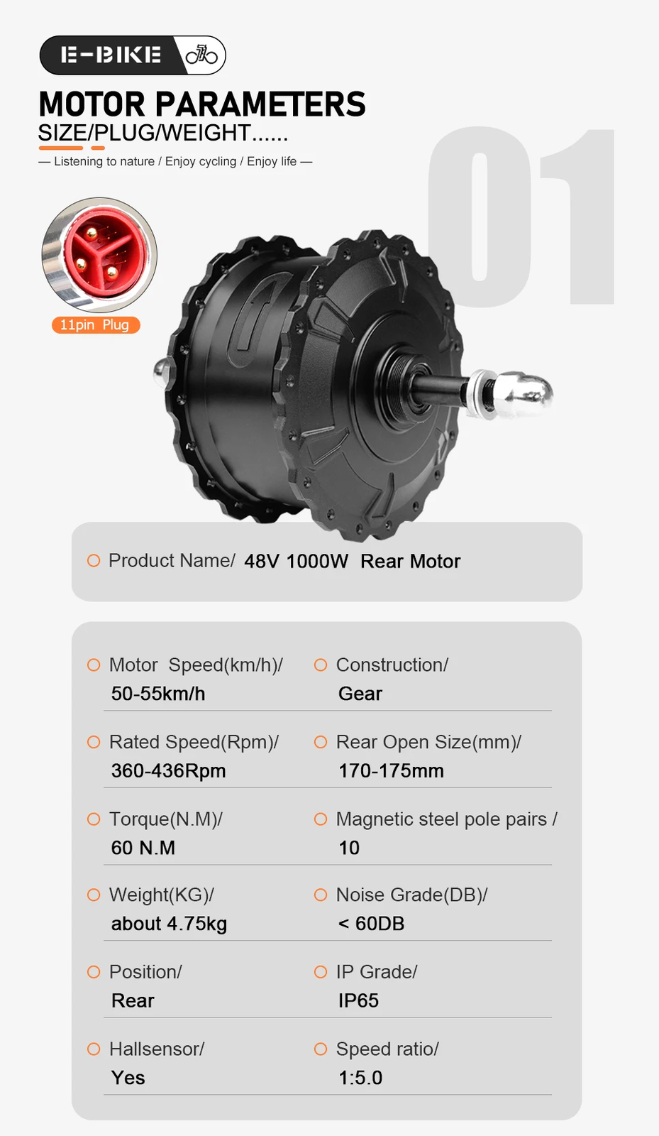 48V 1000W 20 24 26in Snow Fat E-bike Rear Brushless Hub Motor Dropout 170-175mm