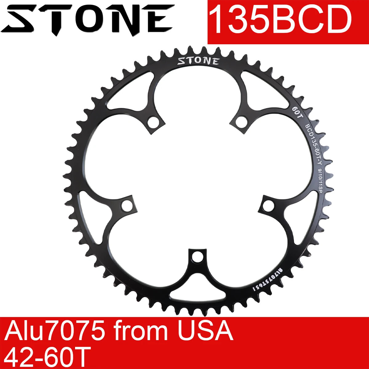 Stone 135BCD Chainring Round Narrow Wide 42t to 60T Road MTB Bike for campagnolo