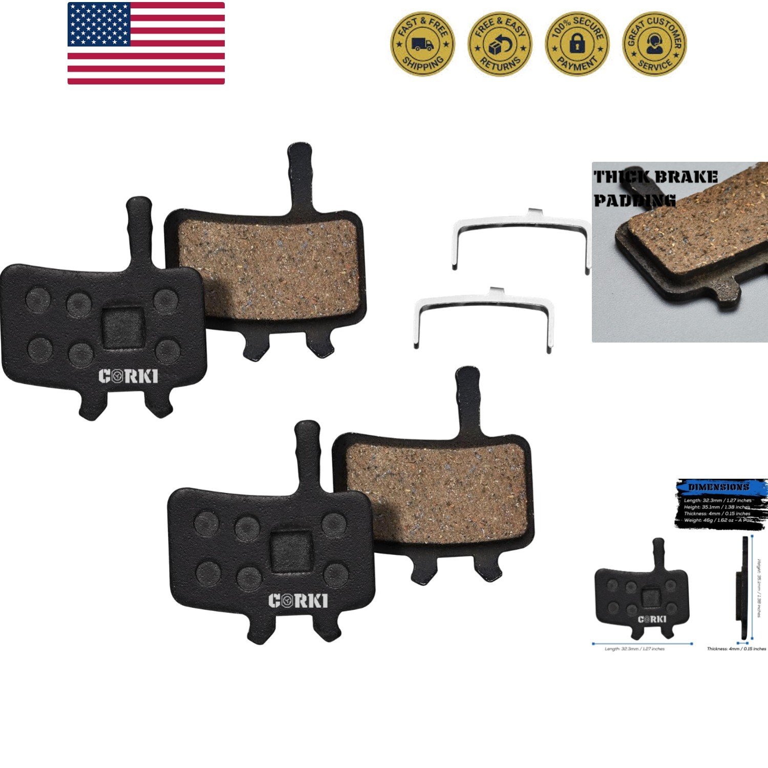 2 Pairs Bicycle Disc Brake Pads for Avid BB7 Juicy 3 5 7 Resin,Semi-Metallic,…