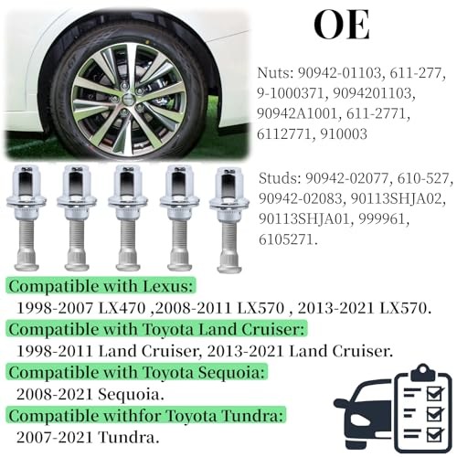 5-Piece Set M14-1.50 Wheel Lug Nuts Wheel Hub Stud for Toyota Tundra Nuts+Stud