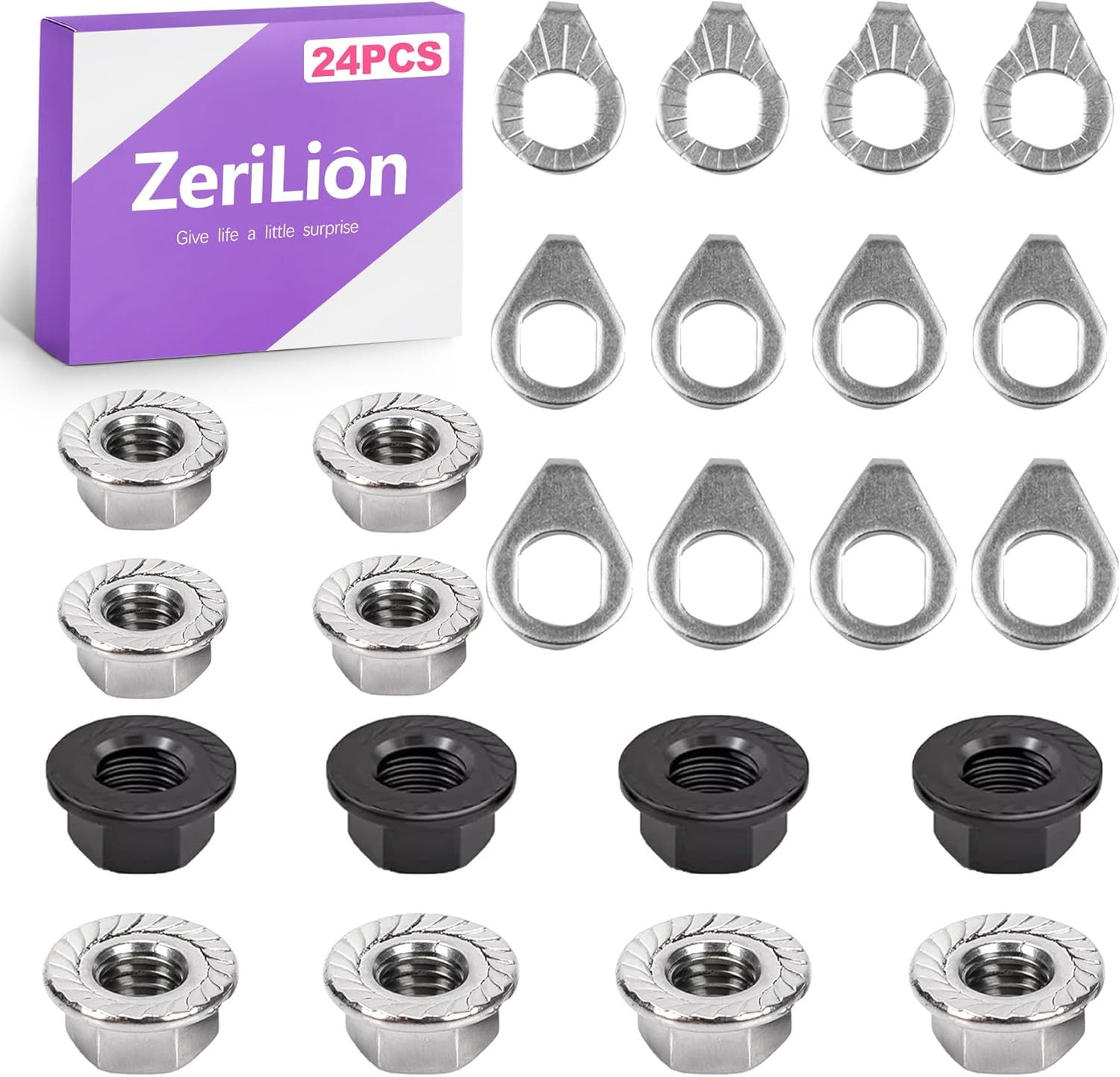 24 PCS Bike Axle Nut and Washer Kit – M8 M9.5 M10 Bicycle Replacement Parts – Mo