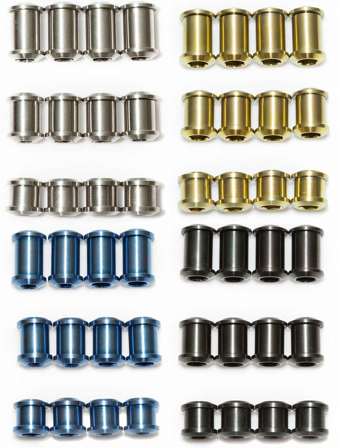 4/5 Chainring Bolts in TITANIUM – heat shield, 43% lighter, 3 lengths, 4 colors!