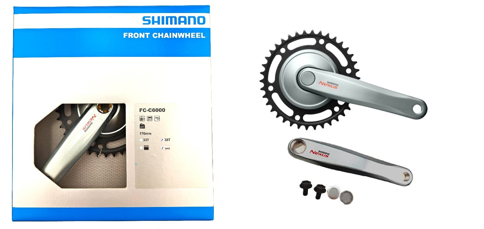 Shimano Nexus Crankset FC-C6000 38 Tooth Silver or Black 170mm 4 Sided