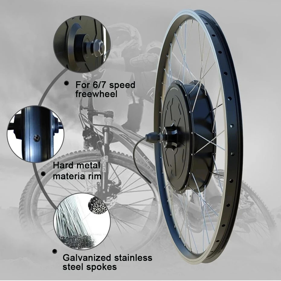 Electric Mountain Bicycle Hub Motor 2000W Rear V/Disc Brake 50-60KM/H Max Speed