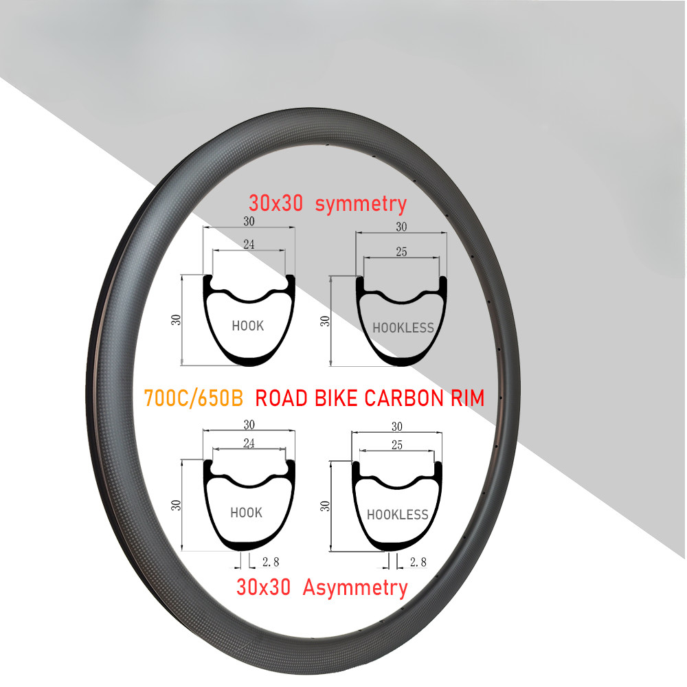 700C/650B Road Bike Rim Gravel Bike Carbon Rim Clincher Tubeless Hook Hookless