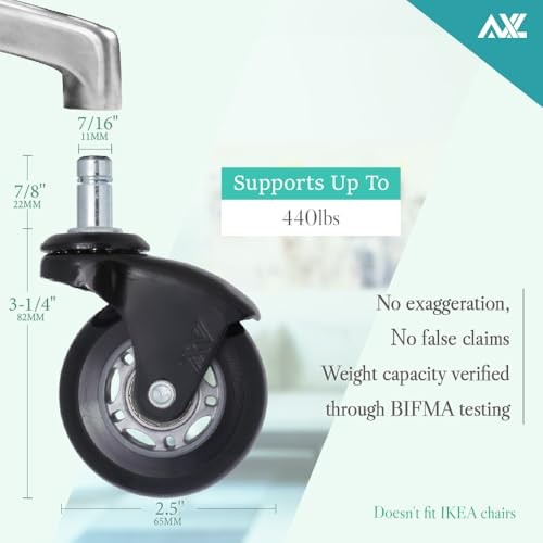 2.5″ Office Chair Wheels Replacement, in 2.5 inch Black Bracket Grey/Black