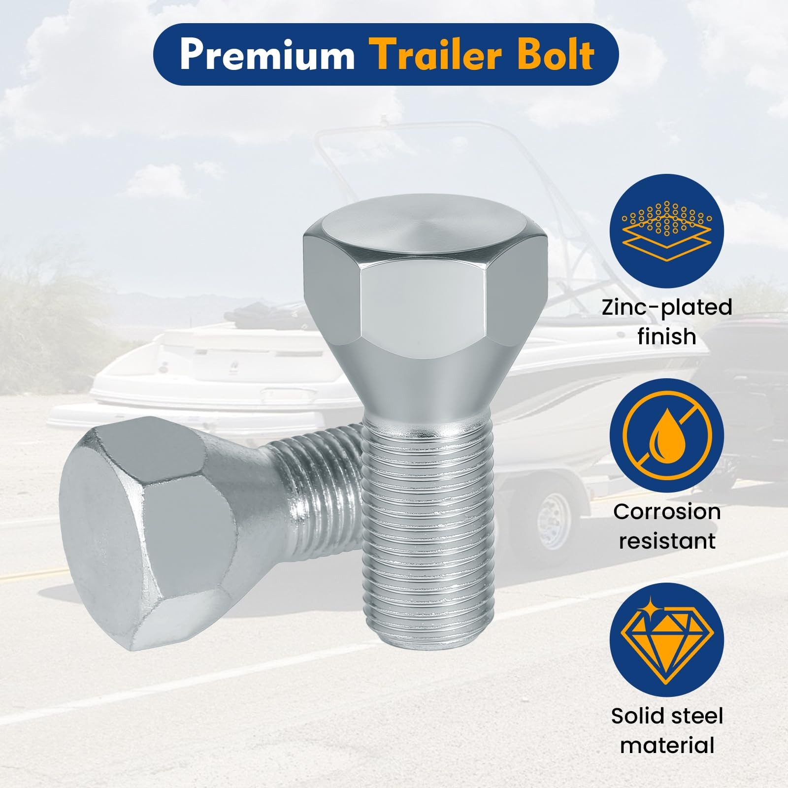 11062A Trailer Lug Bolts, 1/2″-20 x 1-5/8″ Zinc-Plated Steel Trailer Wheel Bo…
