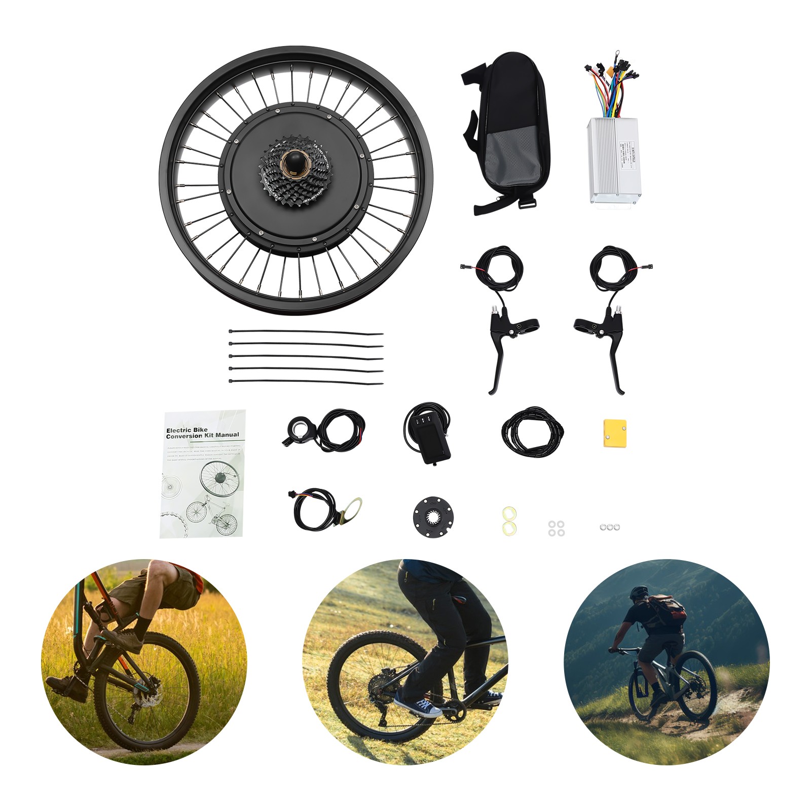 20″ 48V Electric Bicycle Conversion Kit Fat Tire E-Bike Hub Motor Wheel Kit 1kW