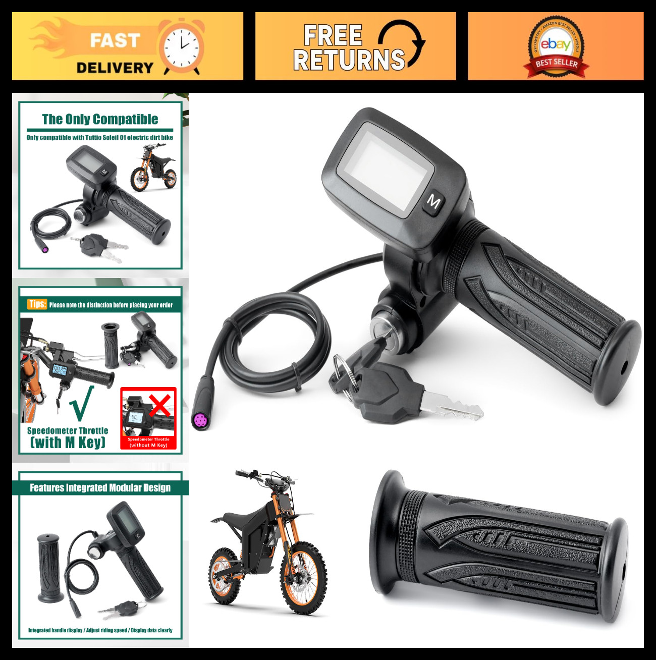 Upgrade 48V Ebike Speedometer Throttle with M Key Replacement for Electric Dirt