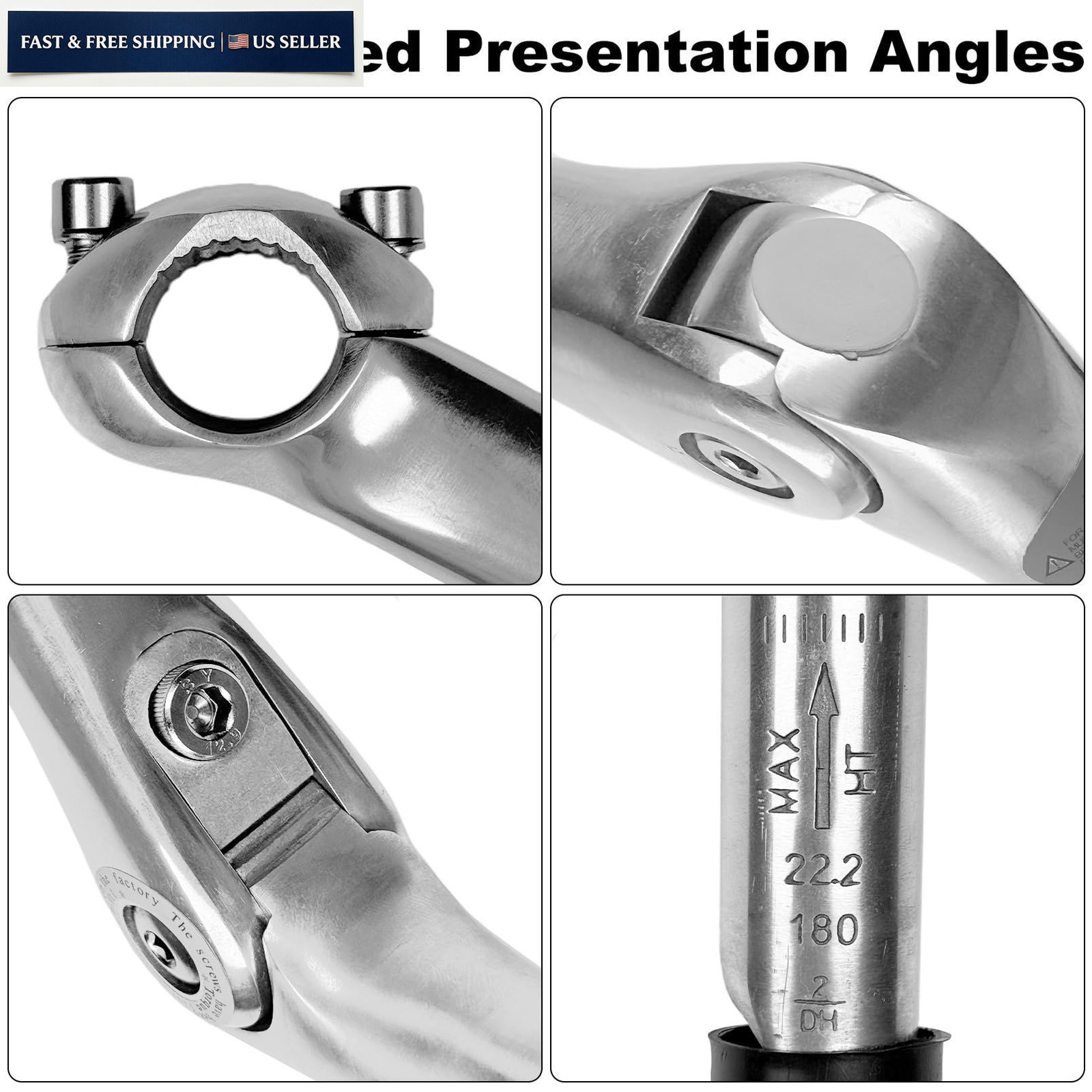 Relwears Silver Bike Quill Stem,Adjustable 22.2*180*25.4*110 mm, silver