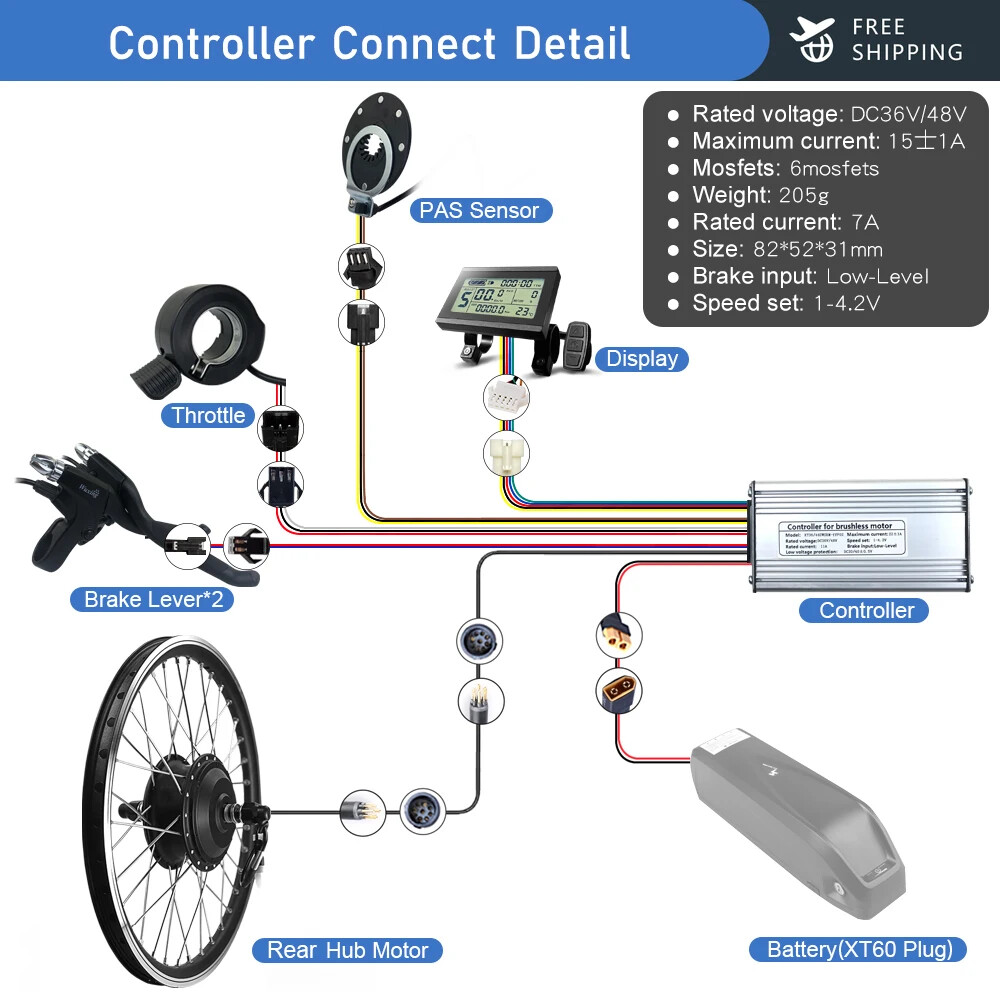 36V 48V 500W E-bike Conversion Kit Brushless Gear Rear Rotate Hub Motor Wheel
