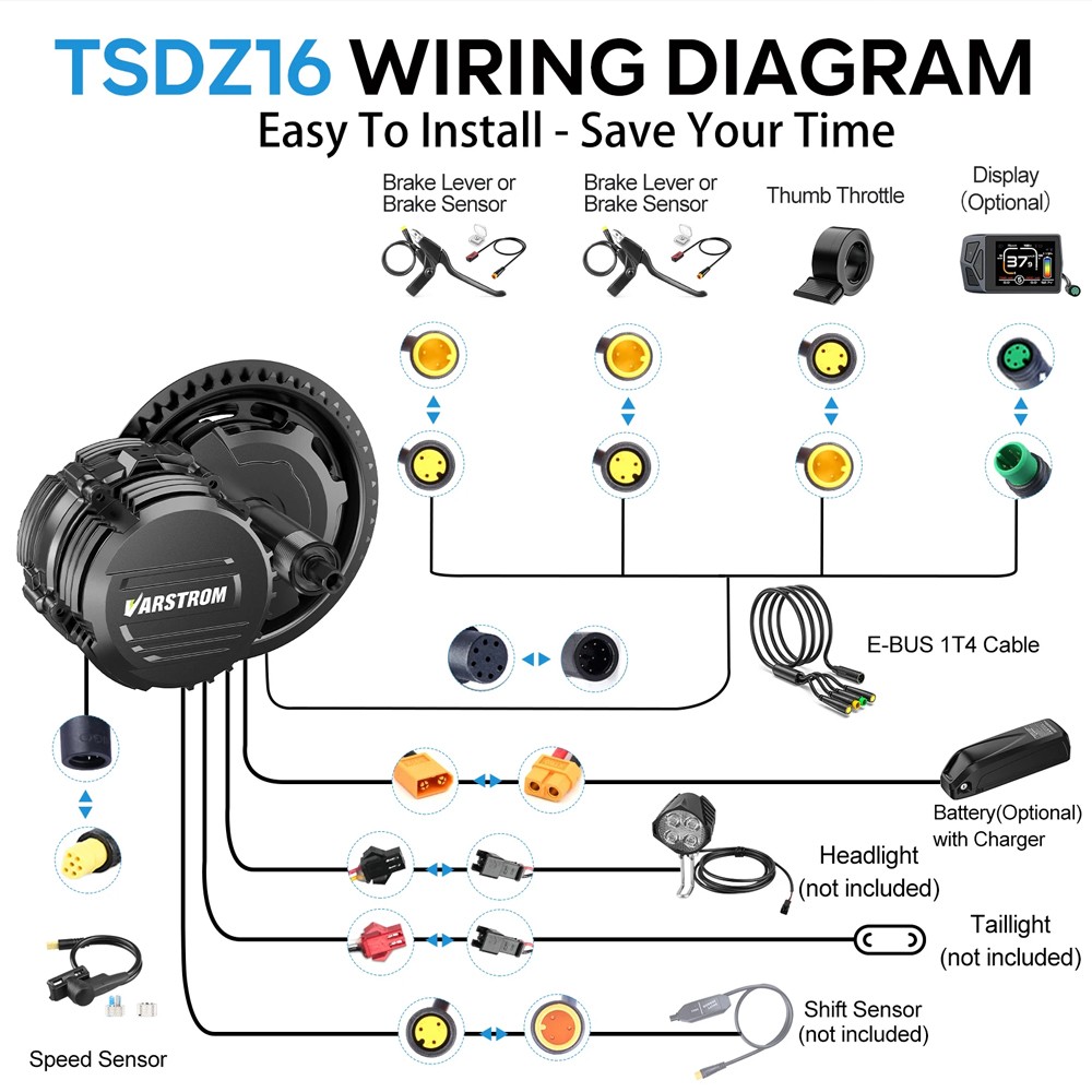 48V1000W Mid Drive Motor Kit TSDZ16 Torque Sensor Ebike Conversion Kit BB68-73MM